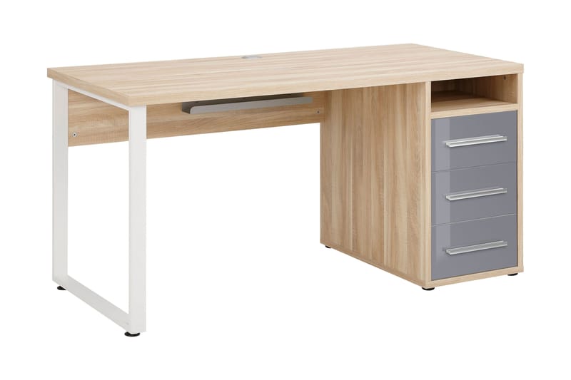 Neviges Skrivebord 150 cm med Opbevaring 3 Skuffer + 3 Hylde - Brun/Grå/Platinagrå - Møbler - Borde - Kontorbord - Computerbord