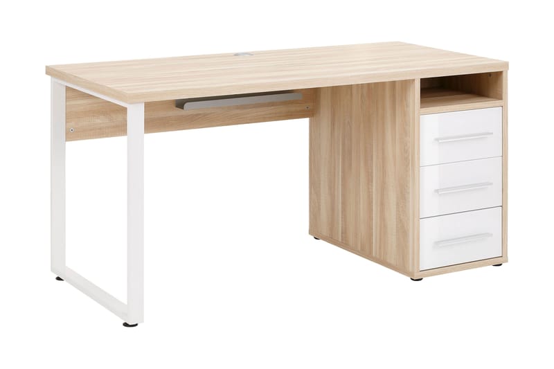Neviges Skrivebord 150 cm med Opbevaring 3 Skuffer + 3 Hylde - Glas/Hvid/Brun - Møbler - Borde - Kontorbord - Computerbord
