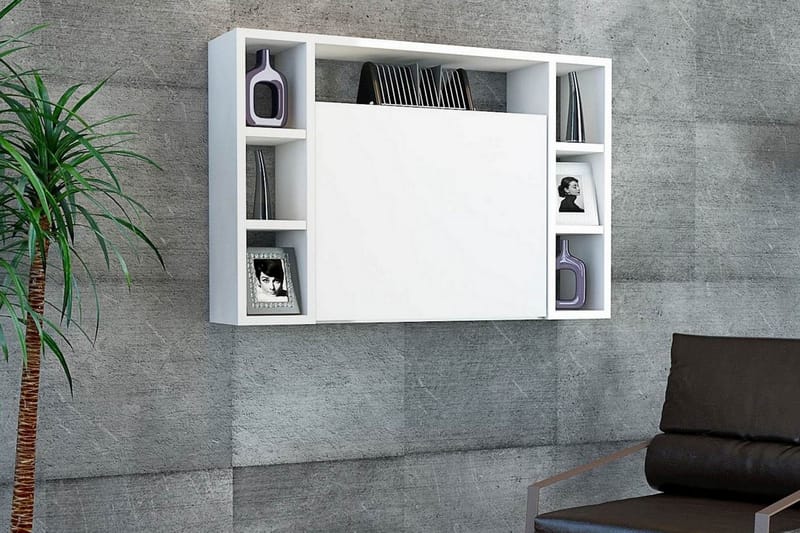 Omega Vægskrivebord 90 cm med Opbevaring Hvid - Homemania - Møbler - Borde - Kontorbord - Skrivebord