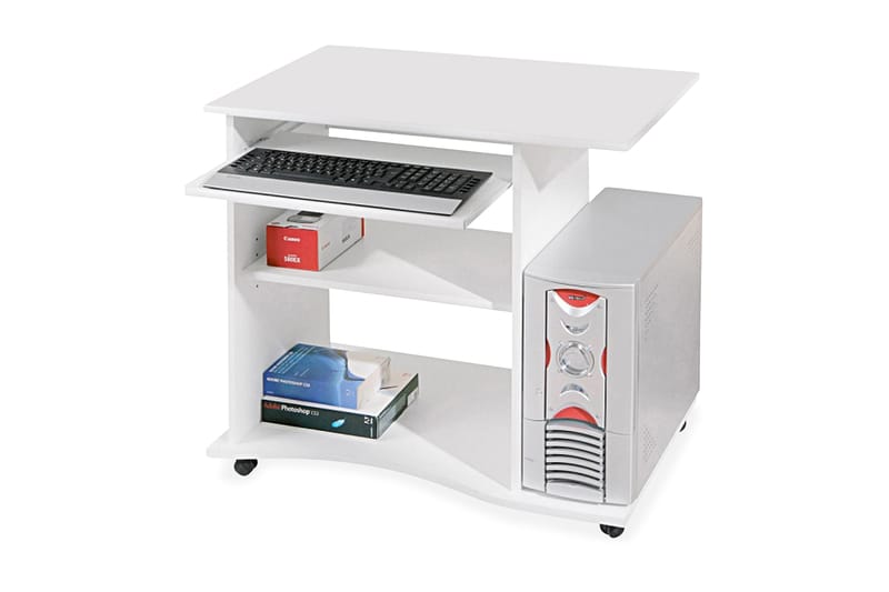 Palatia Computerbord 80 cm med Opbevaring Hylder på Hjul - Hvid - Møbler - Borde - Kontorbord - Skrivebord