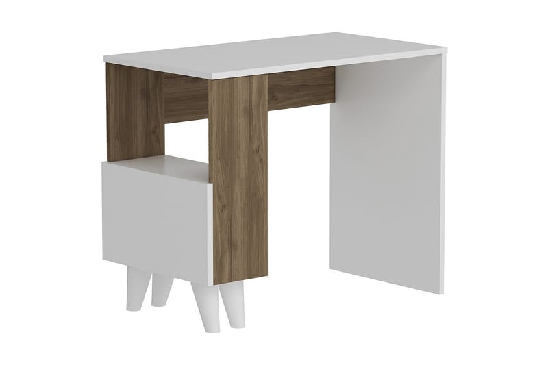 Paris Skrivebord 90 cm med Opbevaring Hylde + Låge Hvid/Brun - Homemania - Møbler - Borde - Kontorbord - Skrivebord