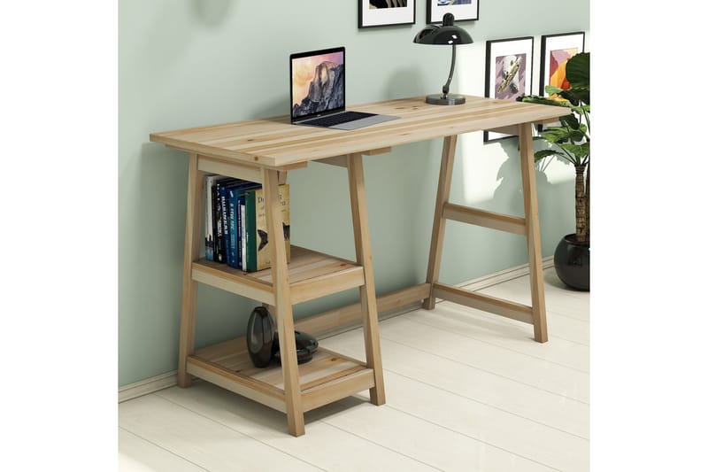 Puqa Design Skrivebord 120 cm med Opbevaring 2 Hylder - Lyst Træ - Møbler - Borde - Kontorbord - Skrivebord