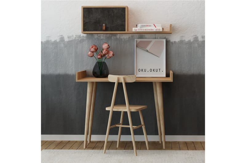 Skaberg Skrivebord 100 cm med Opbevaring Væghylde - Grå/Træ - Møbler - Borde - Kontorbord - Skrivebord