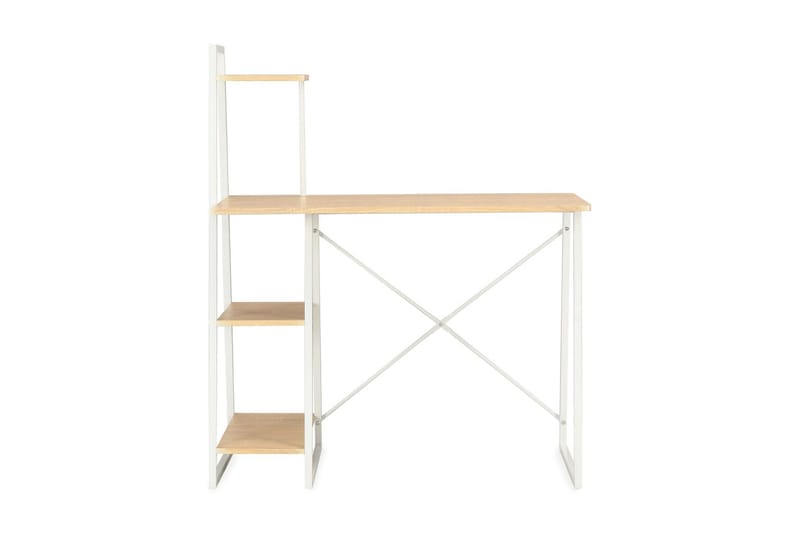 Skrivebord med hylder 102 x 50 x 117 cm hvid og eg - Brun - Møbler - Borde - Kontorbord - Skrivebord