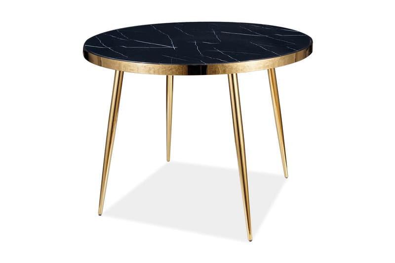 Calvik Spisebord 100 cm Rundt Marmorlook - Glas/Sort/Guld - Møbler - Borde - Marmorbord