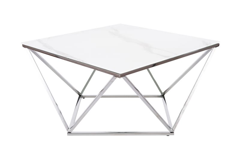 Sølvo Sofabord 80 cm Marmorlook - Glas/Hvid/Stål - Møbler - Borde - Marmorbord