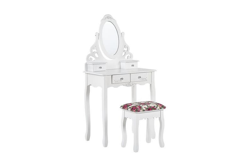 Amoura Toiletbord 70 cm Oval Spejl + Skammel - Hvid - Møbler - Borde - Sminkebord & konsolbord