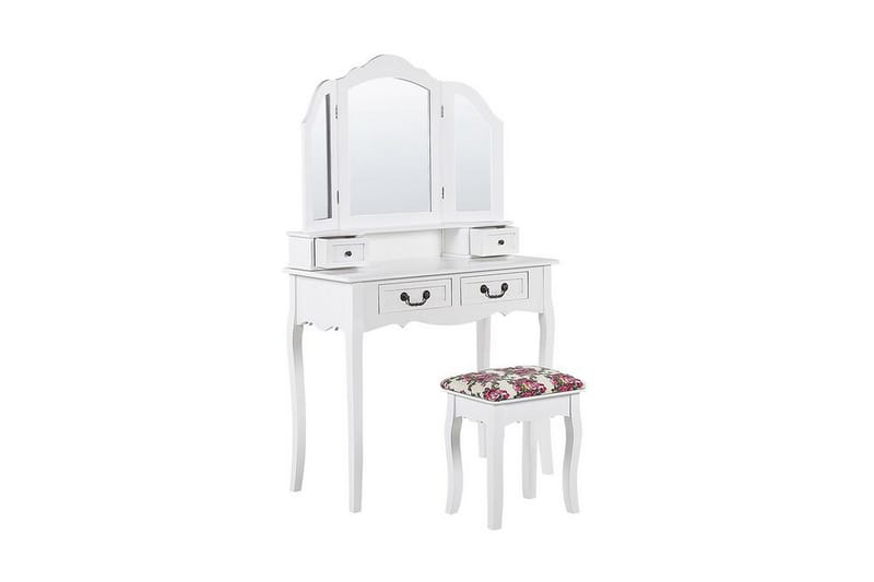 Fleurance Toiletbord 90 cm Sammenfoldeligt Spejl + Skammel - Hvid - Møbler - Borde - Sminkebord & konsolbord
