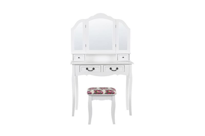 Fleurance Toiletbord 90 cm Sammenfoldeligt Spejl + Skammel - Hvid - Møbler - Borde - Sminkebord & konsolbord - Makeup bord med spejl