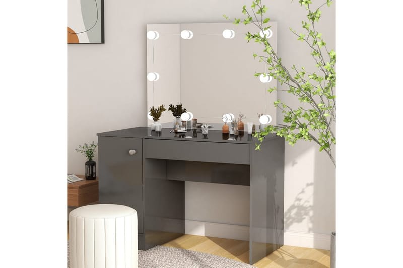 makeupbord med LED-lys 110x55x145 cm MDF skinnende grå - Grå - Møbler - Borde - Sminkebord & konsolbord
