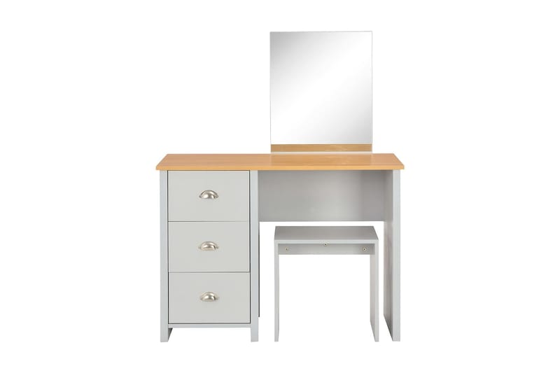 Sminkebord M. Spejl Og Taburet 104 X 45 X 131 Cm Grå - Grå - Møbler - Borde - Sminkebord & konsolbord - Makeup bord med spejl