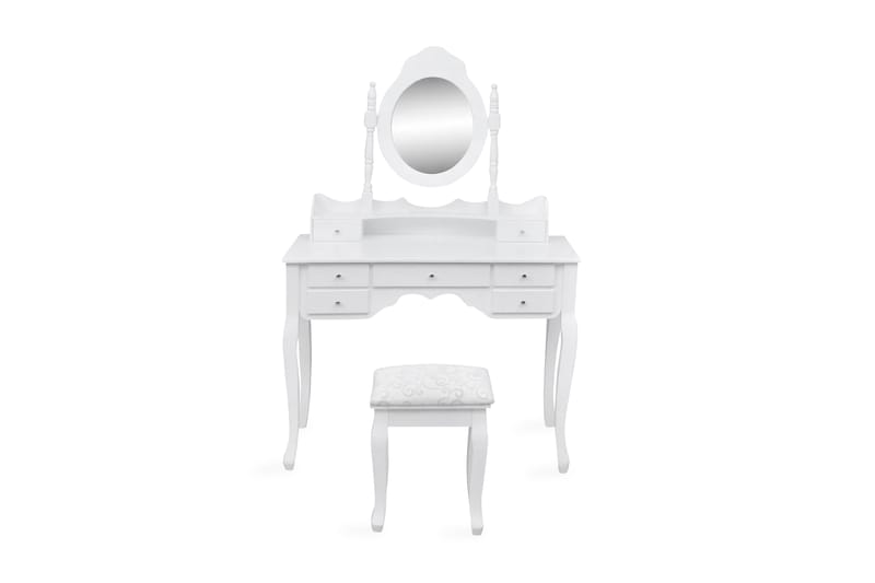 Sminkebord Med Spejl Og Taburet 7 Skuffer Hvid - Hvid - Møbler - Borde - Sminkebord & konsolbord - Makeup bord med spejl
