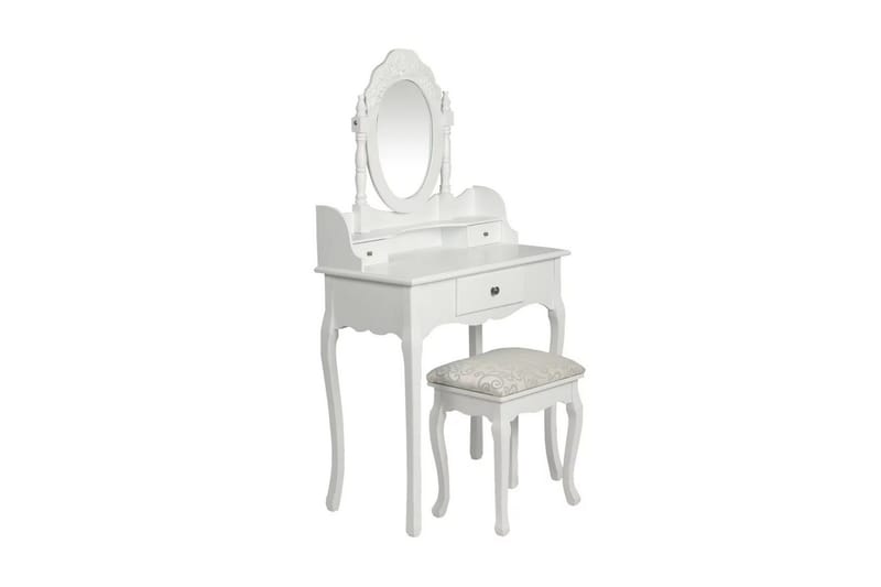 Sminkebord Med Spejl Og Taburet Hvid - Hvid - Møbler - Borde - Sminkebord & konsolbord - Makeup bord med spejl