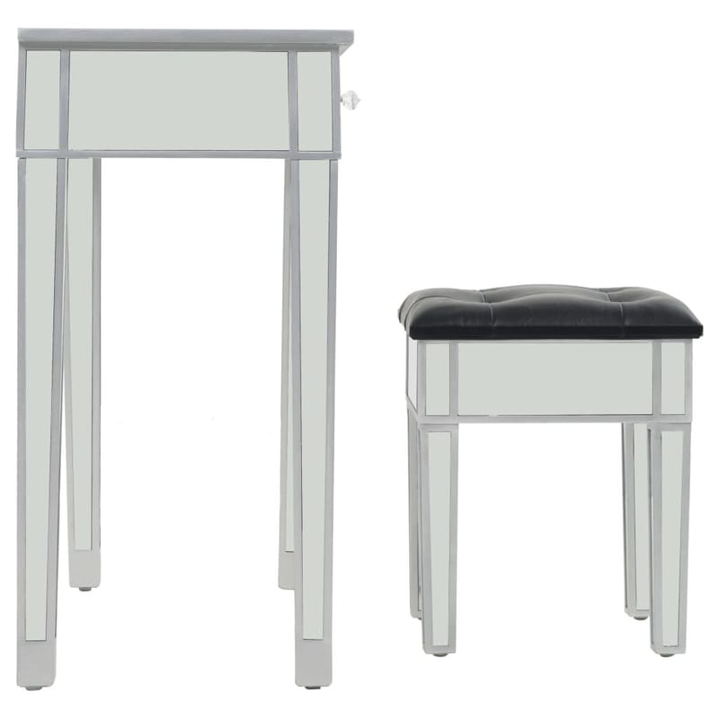 Spejl-Kosmetikbord Med Skammel Mdf Og Glas - Sølv - Møbler - Borde - Sminkebord & konsolbord