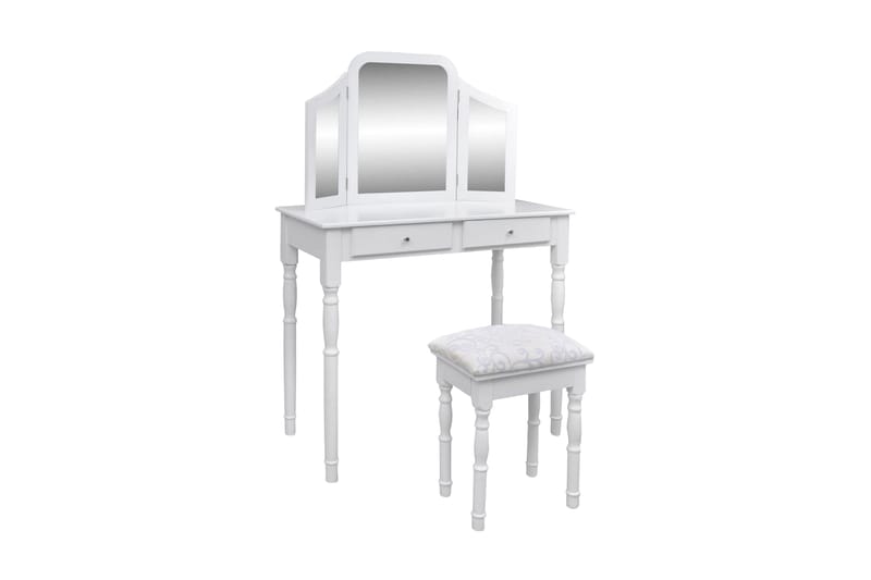 Toiletbord Med 3-I-1 Spejl Og Taburet 2 Skuffer Hvid - Hvid - Møbler - Borde - Sminkebord & konsolbord