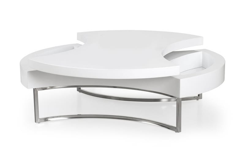 Aurea Sofabord 115 cm Rundt med Opbevaring Hylde - Hvid/Krom - Møbler - Borde - Spisebord og køkkenbord