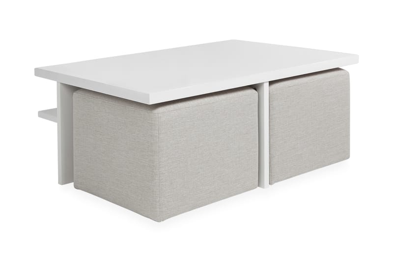 Boxy Sofabord 100 cm med 2 Paller - Hvid/Beige - Møbler - Senge - Seng med opbevaring