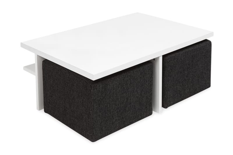 Boxy Sofabord 100 cm med 2 Paller - Hvid/Sort - Møbler - Senge - Seng med opbevaring