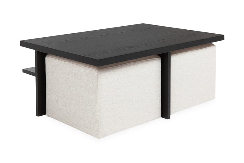 Boxy Sofabord 100 cm med 2 Paller - Sort/Beige - Møbler - Borde - Sofaborde
