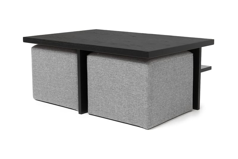 Boxy Sofabord 100 cm med 2 Paller - Sort/Lysegrå - Møbler - Borde - Sofaborde
