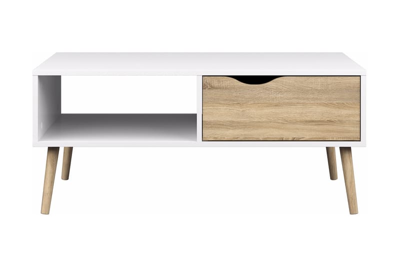 Delta Sofabord 99 cm med Opbevaring Skuffe + Hylde - Hvid/Egefarvet - Møbler - Borde - Sofaborde
