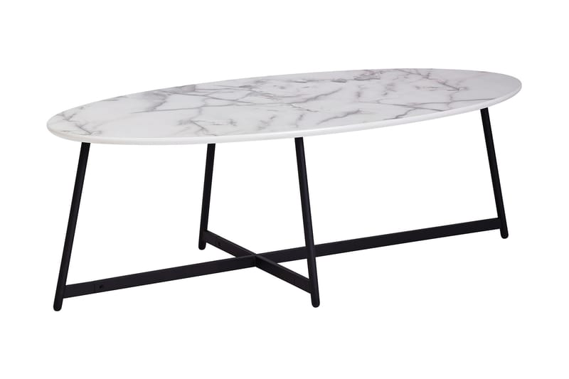 Flesch Sofabord 120 cm Ovalt Marmormønster - Hvid/Sort - Møbler - Borde - Sofaborde