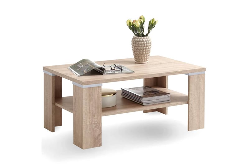 FMD sofabord med hylde 100 x 60 x 46 cm egetræsfarve - Beige - Møbler - Borde - Sofabord