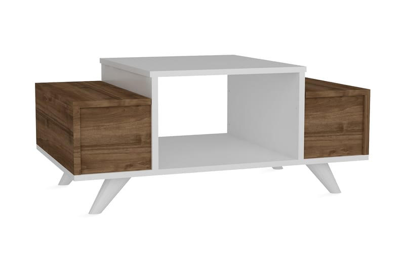Furny Home Sofabord 90 cm med Opbevaring - Hvid/Valnøddebrun - Møbler - Borde - Sofabord