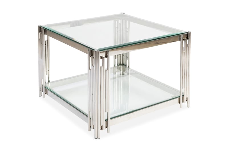 Galciana Sofabord 70 cm med Opbevaring Hylde - Glas/Krom - Møbler - Senge - Kontinentalsenge