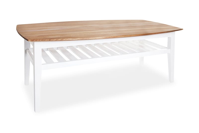 Grenå Sofabord 130 cm Ovalt med Opbevaring Hylde - Eg/Hvid - Møbler - Borde - Sofaborde - Sofabord med opbevaring