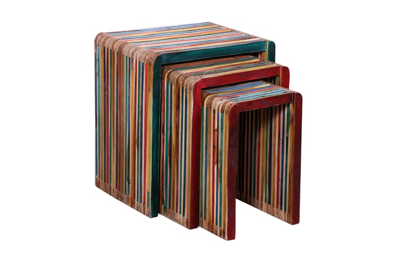 Indskudsbordsæt I Tre Dele Farverigt Genbrugsteaktræ - Flerfarvet - Møbler - Borde - Aflastningsbord & sidebord - Indskudsborde