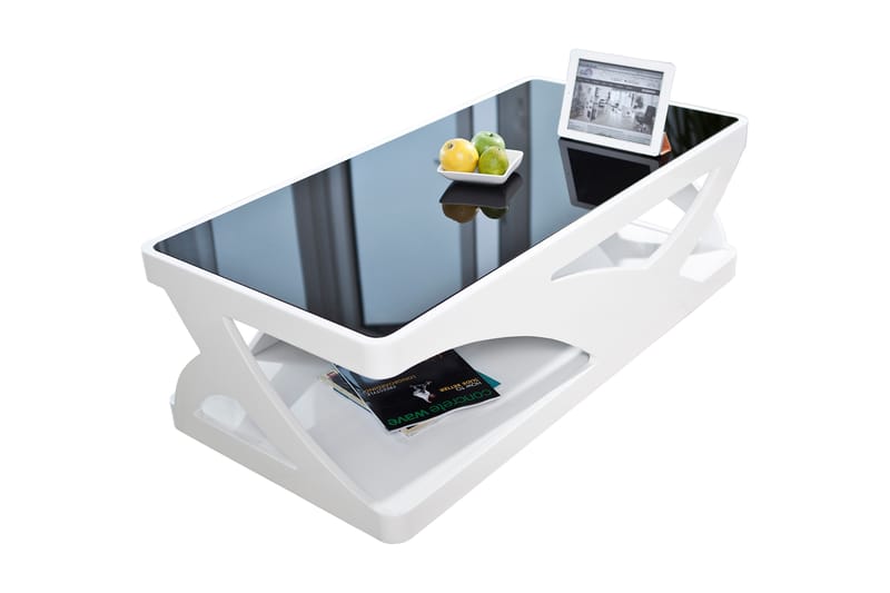 Kadziai Sofabord 120 cm med Opbevaringshylde - Glas/Hvid/Sort - Møbler - Borde - Sofabord