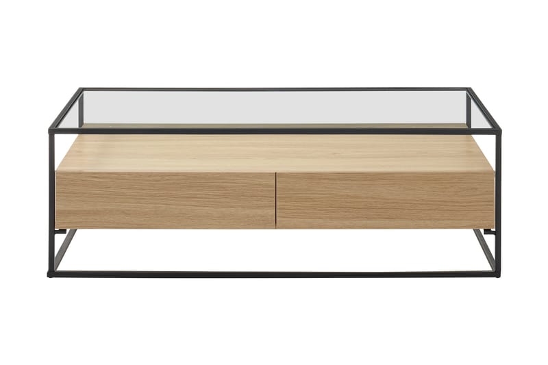 Karysma Sofabord 120 cm med Opbevaring 2 Skuffer + Hylde - Glas/Egedekor/Sort - Møbler - Borde - Sofaborde