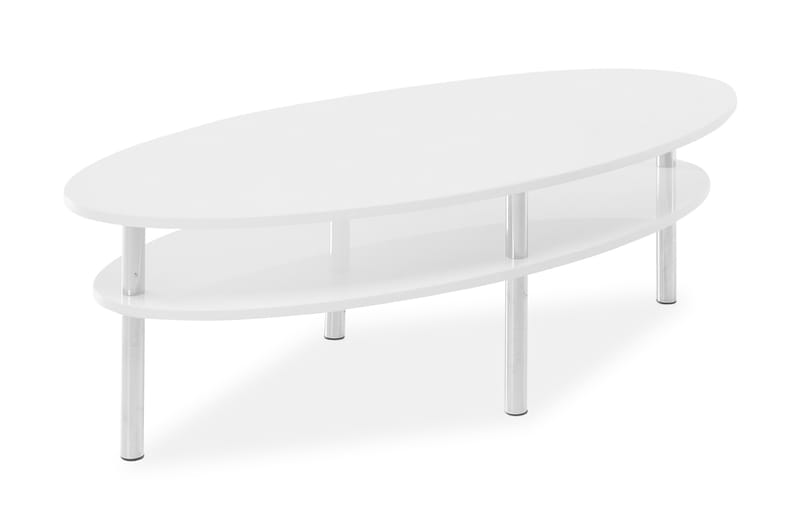 Lipp Sofabord 140 cm Ovalt med Opbevaring Hylde - Hvid/Krom - Møbler - Borde - Sofaborde