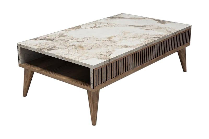 Millay Sofabord 105 cm med Opbevaring Hylde Marmormønster - Valnøddebrun/Hvid - Møbler - Borde - Sofabord