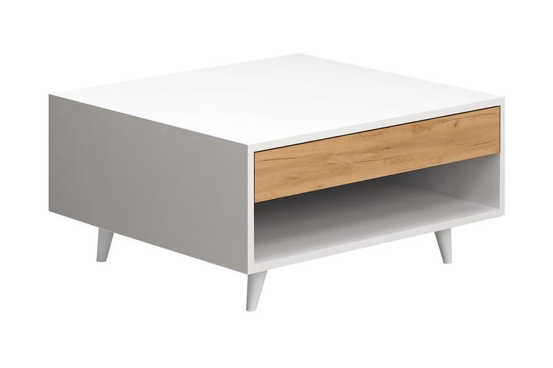 Mod Design Sofabord 80 cm med Opbevaring Skuffe + Hylde - Træ/Hvid - Møbler - Borde - Sofaborde