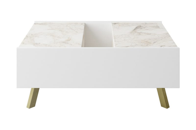 Ocotla Sofabord 90 cm med Opbevaring Marmormønster - Hvid/Mørkebrun - Møbler - Borde - Sofabord