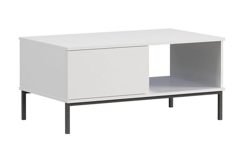 Querty Sofabord 100 cm med Opbevaring Hylde + Skuffe - Hvid/Sort - Møbler - Borde - Sofabord