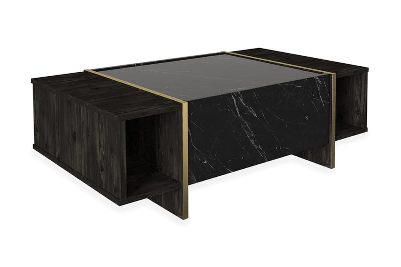 Riello Sofabord 104 cm med Opbevaring Hylder + Låge - Sort/Guld - Møbler - Borde - Aflastningsbord - Konsolbord