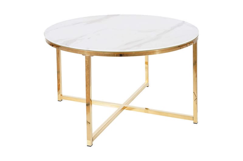 Salmaise Sofabord 80 cm Rundt Marmormønster - Hvid/Guld - Møbler - Borde - Aflastningsbord & sidebord - Indskudsborde