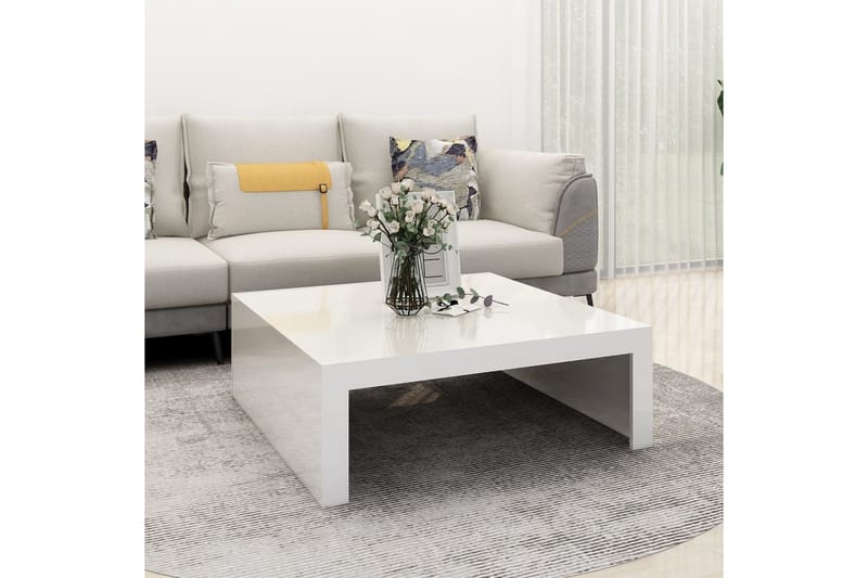 sofabord 100x100x35 cm spånplade hvid højglans - Hvid - Møbler - Borde - Sofaborde