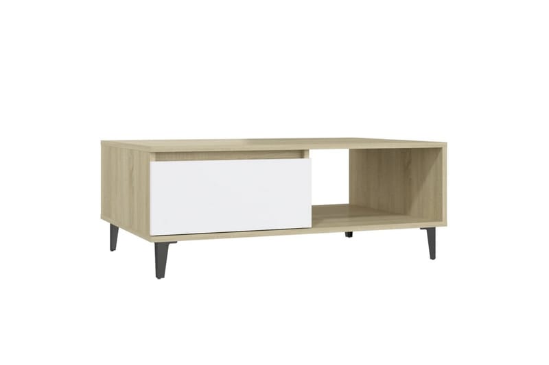 sofabord 90x60x35 cm spånplade hvid og sonoma-eg - Beige - Møbler - Borde - Sofaborde