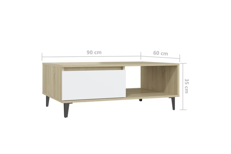 sofabord 90x60x35 cm spånplade hvid og sonoma-eg - Beige - Møbler - Borde - Sofaborde
