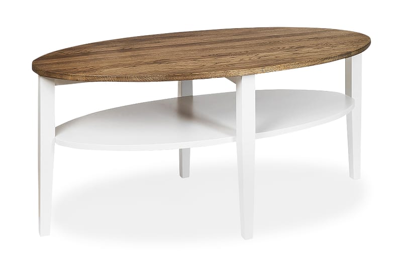 Tranås Sofabord 120 cm Ovalt med Opbevaring Hylde - Eg/Hvid - Møbler - Borde - Sofaborde - Sofabord med opbevaring