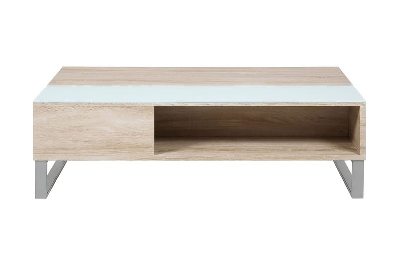 Vilhelmina Sofabord 110 cm med Opbevaring Hylde - Glas/Egefarvet/Hvid/Lysegrå - Møbler - Borde - Sofabord - Hæve sænke sofabord