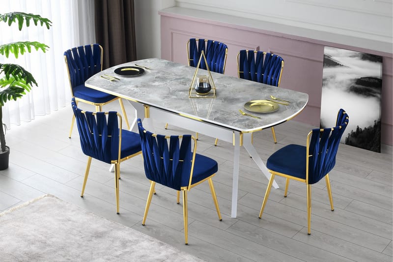 Masssia Spisebord 180 cm - Lysegrå/Guld - Møbler - Borde - Spisebord og køkkenbord