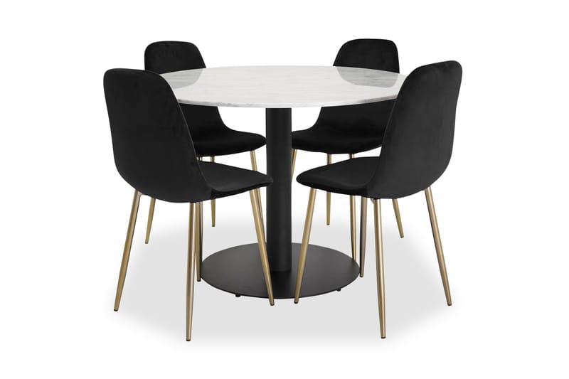 Admira Spisebord runt Hvid/Sort+Pontus stol Sort/Messing 4st - Møbler - Borde - Spisebordssæt