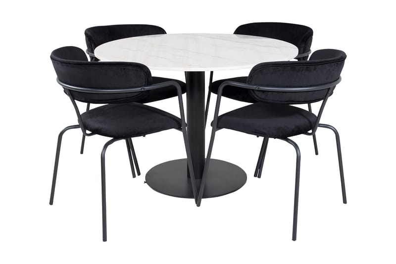 Admira Spisebordssæt 106 cm Rund inkl 4 Arcarazo Lænestole - Marmor/Hvid/Sort - Møbler - Borde - Spisebordssæt