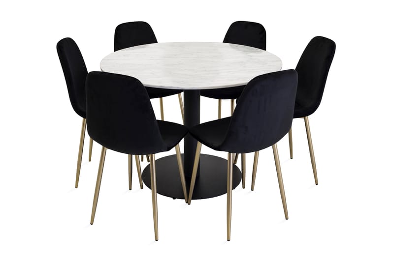Admira Spisebordssæt 106 cm Rund marmor med 6 Pontus Køkken - Velour grå / sort - Møbler - Borde - Spisebordssæt