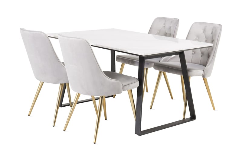 Admira Spisebordssæt med 4 Valera Lyx velourstol - Møbler - Borde - Spisebordssæt